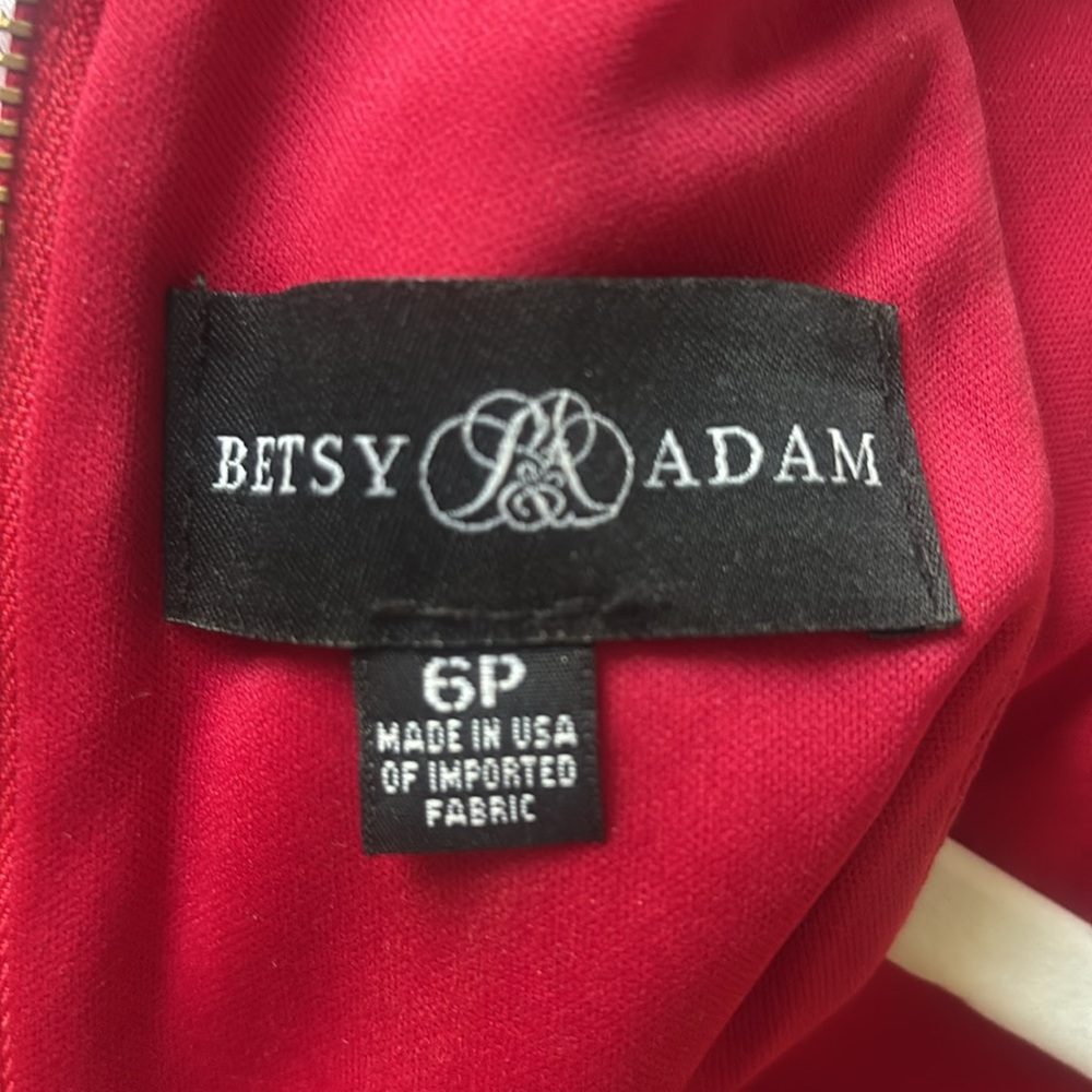 Betsy & Adam Red Asymmetrical Ruffled Halter Gown - Picture 8 of 9